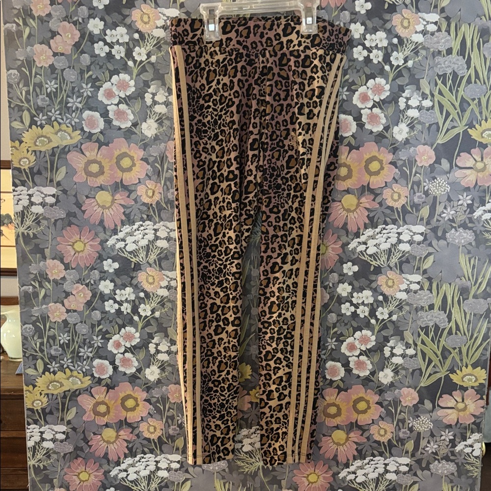 Adidas Leopard Print Leggings with tan stripes
